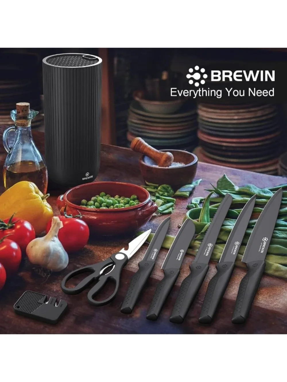 Essential Kitchen Knife Set with Universal Block - Perfect for Home, Apartment